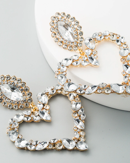 Rhinestone Heart Pendant Earrings image 1