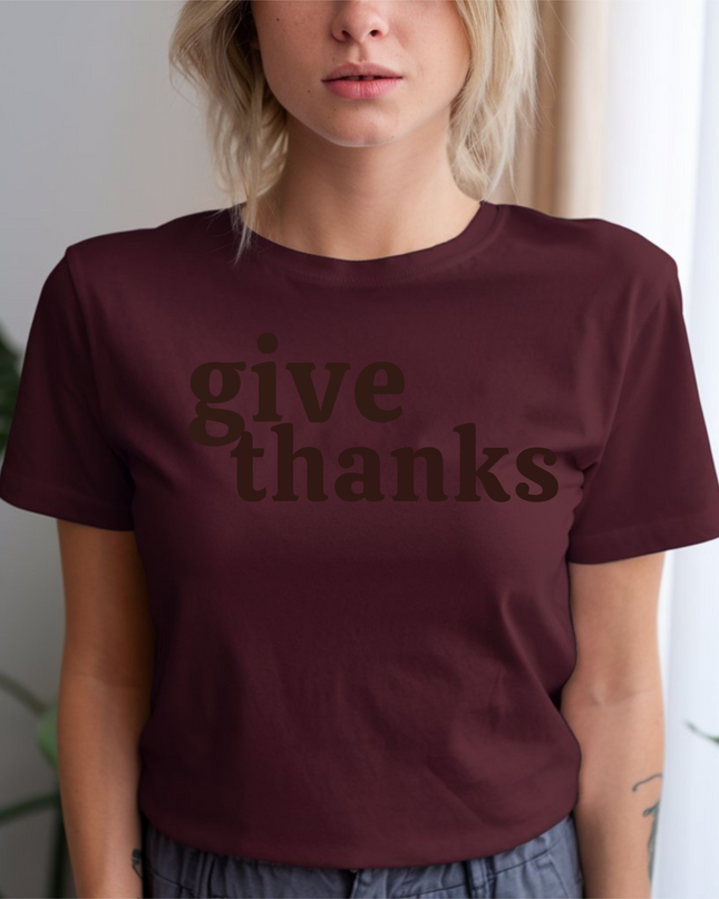 Give Thanks T-Shirt – Minimalist Thanksgiving Graphic Tee in Fall Colors