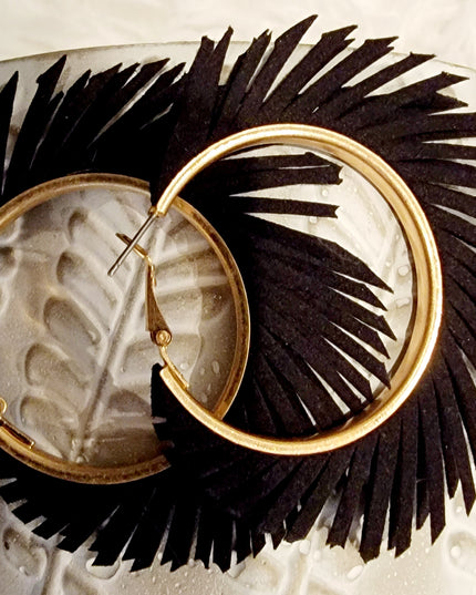 Black Fabric Hoop Fringe Earrings image 3