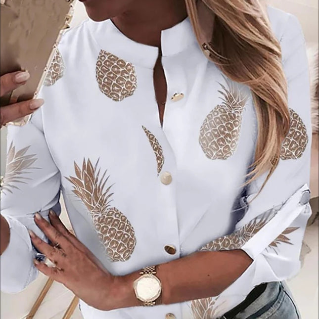 Pineapple Print V Neck Long Sleeve image 0