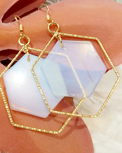 Hexagon Metal & Stone Earrings image 1