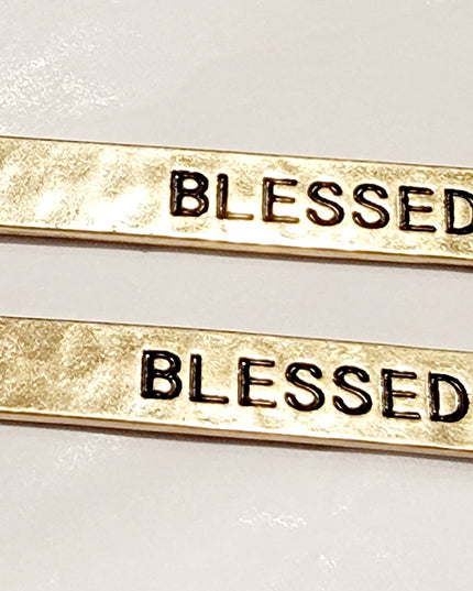 Hammered Metal Bar Drop Earring - Blessed/Faith image 5