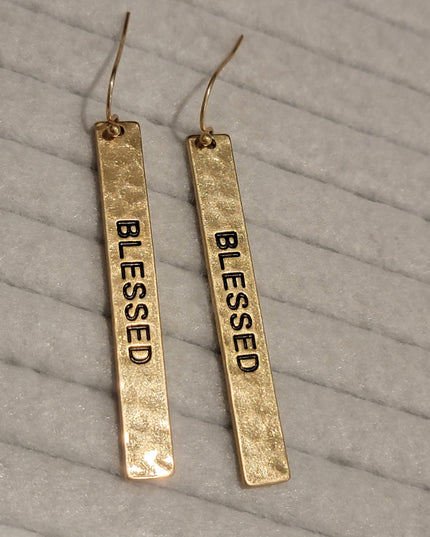 Hammered Metal Bar Drop Earring - Blessed/Faith image 2