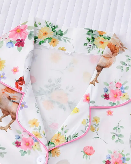 Farm Fresh Chicken Pajama Set – Cute Floral Short Sleeve Sleepwear