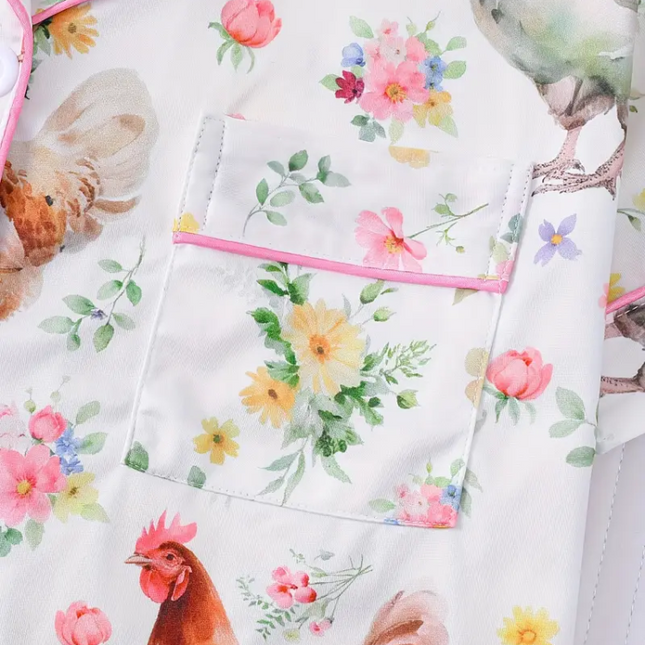 Farm Fresh Chicken Pajama Set – Cute Floral Short Sleeve Sleepwear