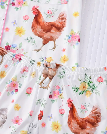 Farm Fresh Chicken Pajama Set – Cute Floral Short Sleeve Sleepwear