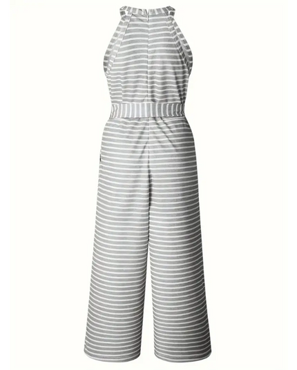 Striped Belted Sleeveless Jumpsuit – Casual Summer One-Piece