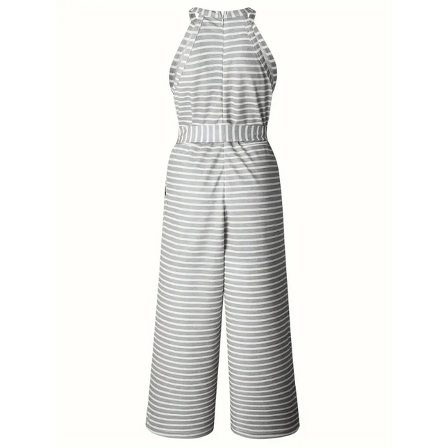 Striped Belted Sleeveless Jumpsuit – Casual Summer One-Piece