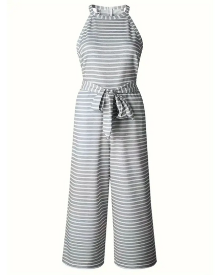 Striped Belted Sleeveless Jumpsuit – Casual Summer One-Piece