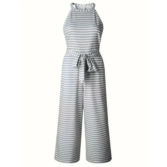 Striped Belted Sleeveless Jumpsuit – Casual Summer One-Piece