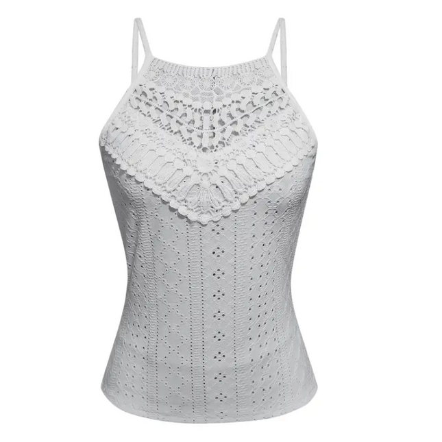 Boho Lace Crochet Halter Top – White Summer Sleeveless Blouse