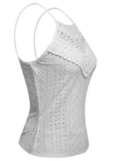 Boho Lace Crochet Halter Top – White Summer Sleeveless Blouse