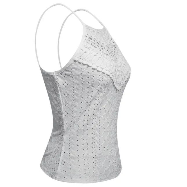 Boho Lace Crochet Halter Top – White Summer Sleeveless Blouse