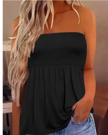 Black Strapless Smocked Tube Top