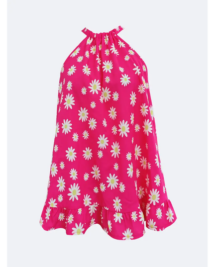 Bright Pink Daisy Print Halter Top