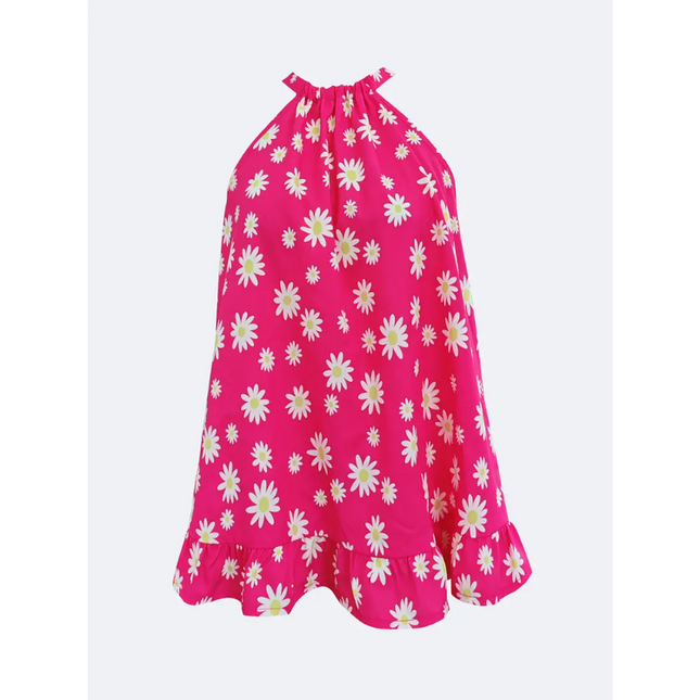 Bright Pink Daisy Print Halter Top