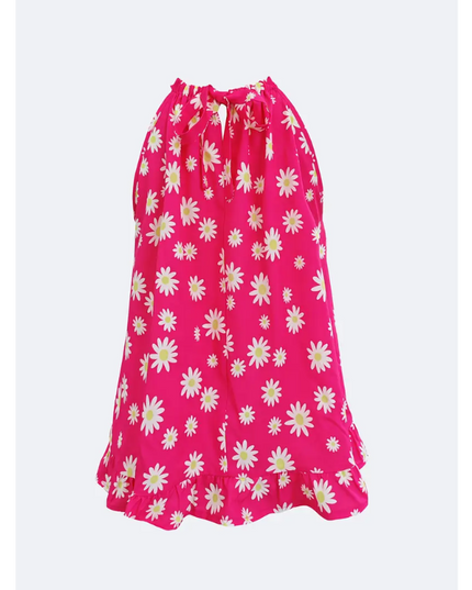 Bright Pink Daisy Print Halter Top