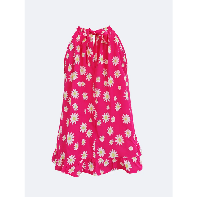 Bright Pink Daisy Print Halter Top