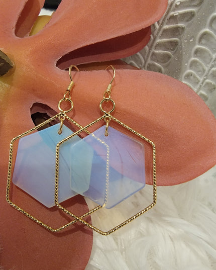 Hexagon Metal & Stone Earrings image 5