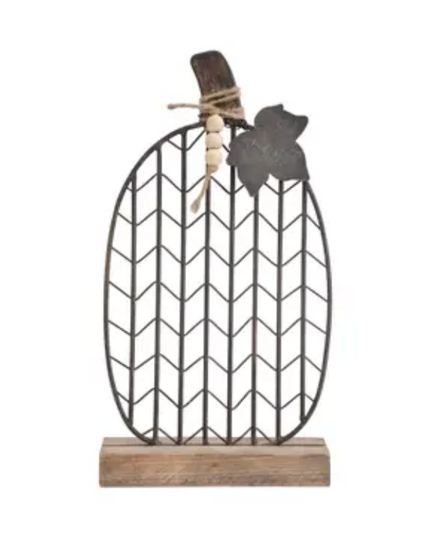 Farmhouse Wire Pumpkin with Wooden Base