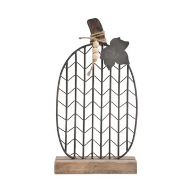 Farmhouse Wire Pumpkin with Wooden Base