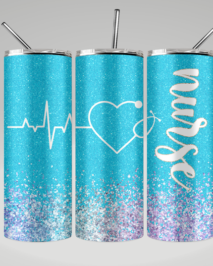 Nurse Heartbeat Teal Skinny Tumbler image 0