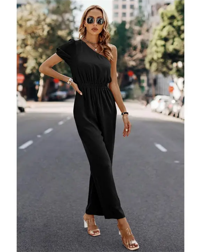 One Shoulder Solid High Waist Fit Jumpsuit image 1