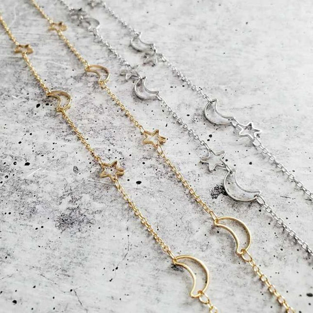 Moon and Star Celestial Layering Trendy Face Mask Chain Necklace image 1