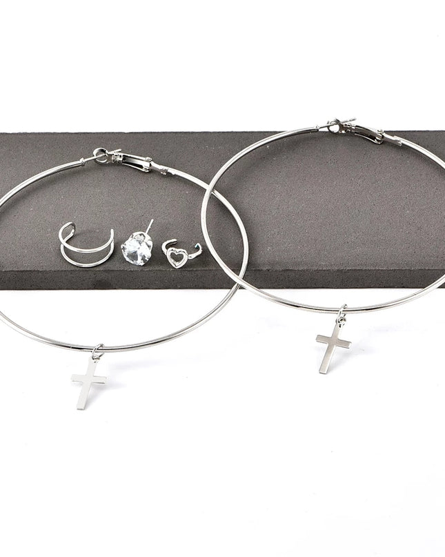 Big Hoop Cross Earring Set image 3