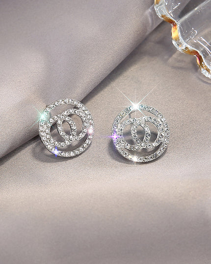 Double Circle Flash Zircon Stud Earrings image 2