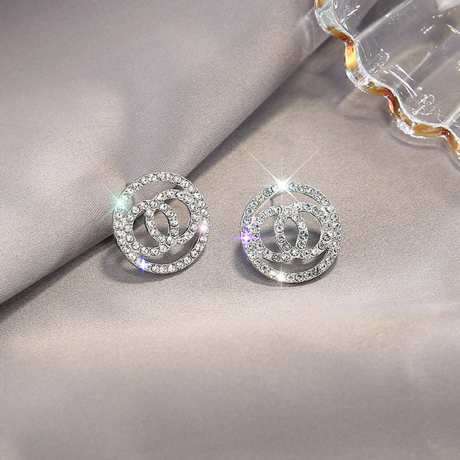Double Circle Flash Zircon Stud Earrings image 2