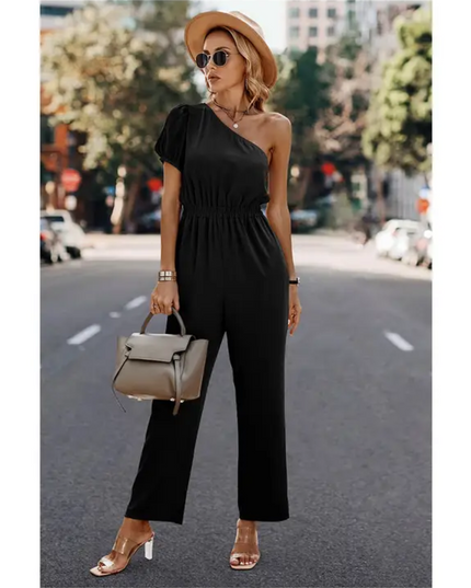 One Shoulder Solid High Waist Fit Jumpsuit image 0