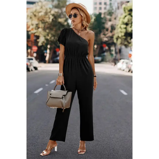 One Shoulder Solid High Waist Fit Jumpsuit image 0