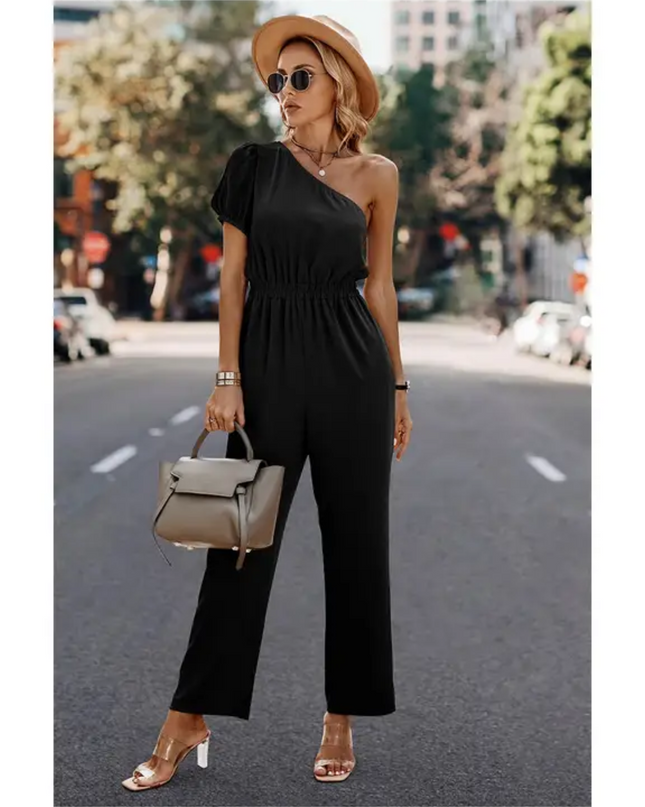One Shoulder Solid High Waist Fit Jumpsuit image 0