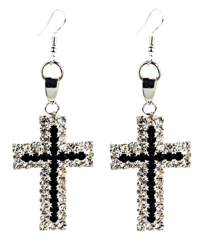 Rhinestone Cross Dangle Earrings image 2