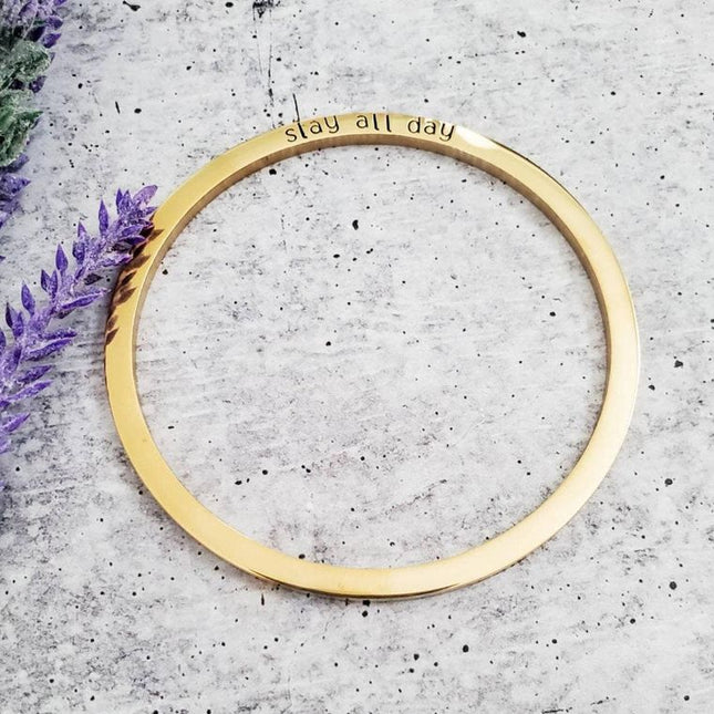 slay all day Gold Plated Skinny Cuff Stacking Bracelet image 1