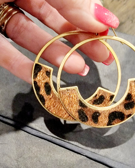 Half Moon Leopard Drop Metal Earring image 0