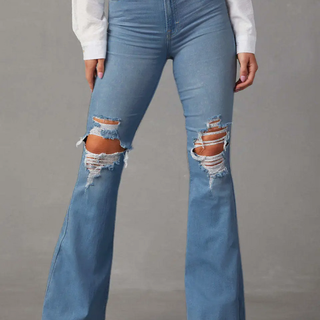 Wash Ripped High-Waisted Style Wide-Leg Jeans image 0