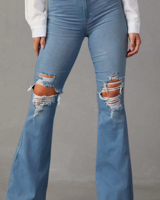 Wash Ripped High-Waisted Style Wide-Leg Jeans image 0