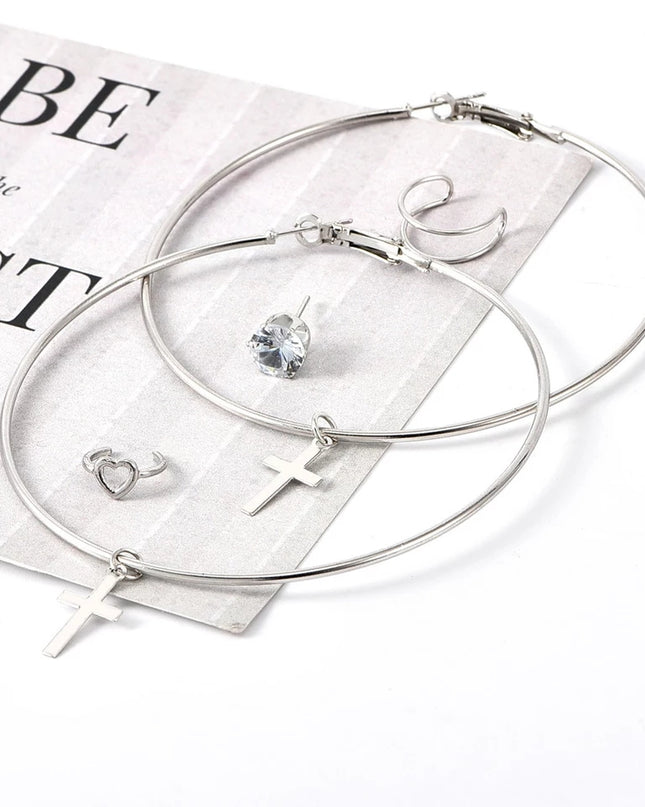 Big Hoop Cross Earring Set image 2