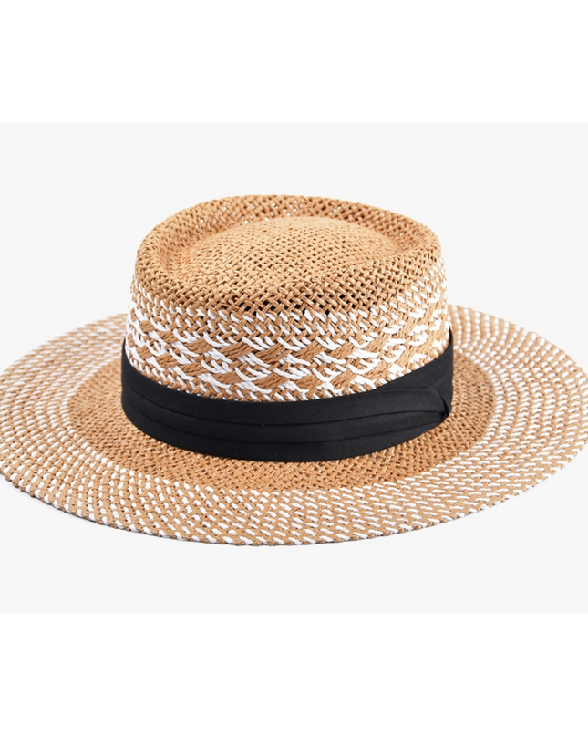 Zia Two-Tone Straw Boater Hat w/ Contrast Band image 1