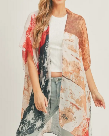 American Flag Sheer Kimono Cardigan image 0