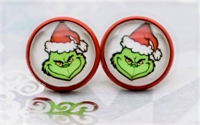 Grinch with Hat Stud Earrings image 0