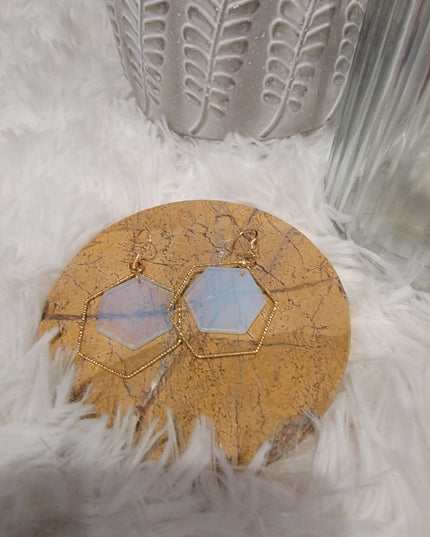 Hexagon Metal & Stone Earrings image 6