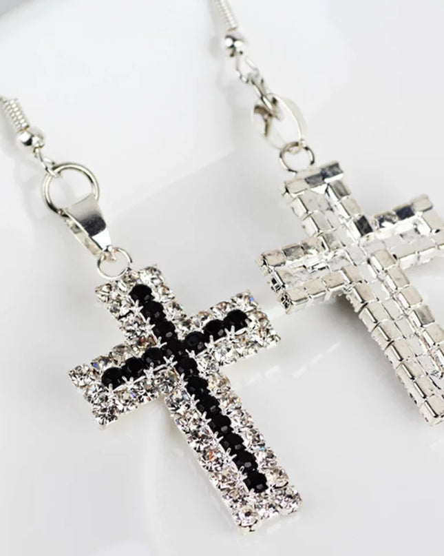 Rhinestone Cross Dangle Earrings image 1