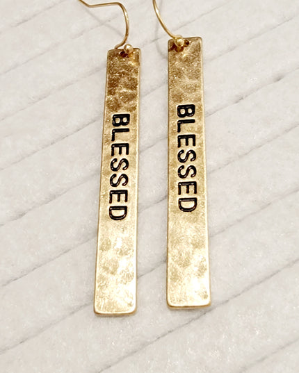 Hammered Metal Bar Drop Earring - Blessed/Faith image 4