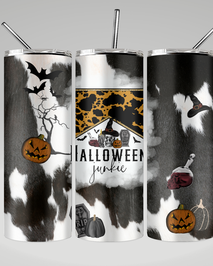 Halloween Junkie Cow Print Tumbler image 0