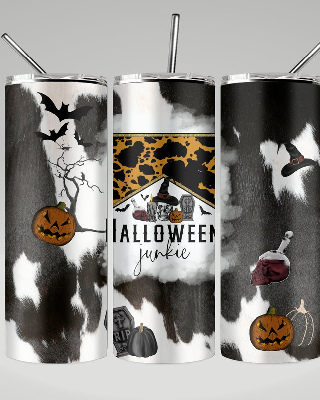 Halloween Junkie Cow Print Tumbler image 0