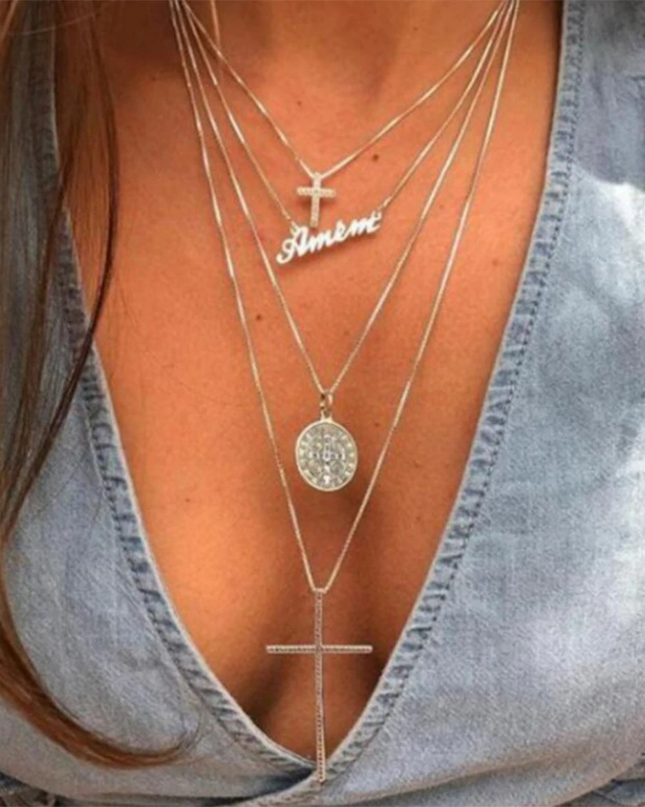 Bohemian Multilayer Big Cross Pendant Necklace image 0