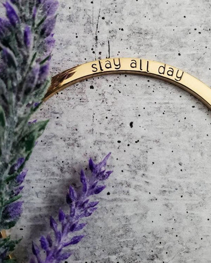 slay all day Gold Plated Skinny Cuff Stacking Bracelet image 3